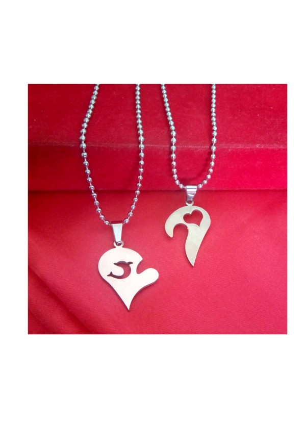 Two Pieces Couple Heart Shape Necklace by Menjewell 